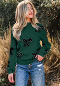 Forest Green Pearl Bow Knit Sweater