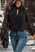 Elegant Black Floral Lace Sleeve Blouse