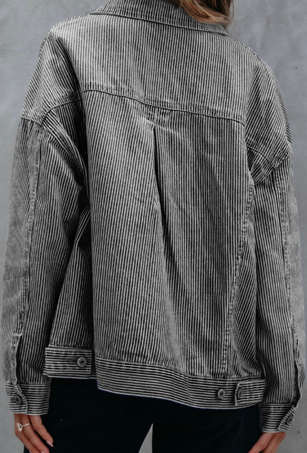 Vintage Washed Striped Denim Jacket
