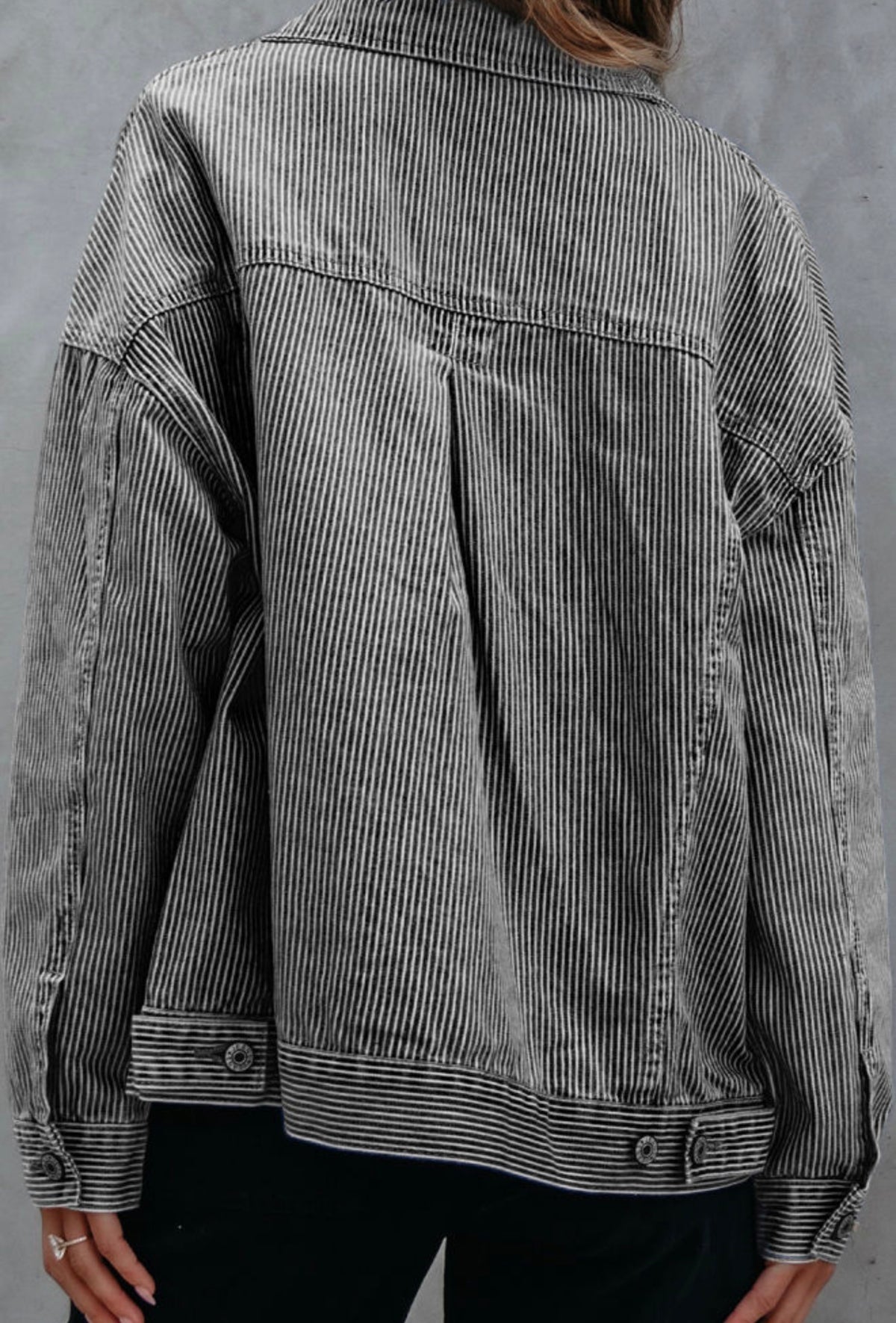 Vintage Washed Striped Denim Jacket