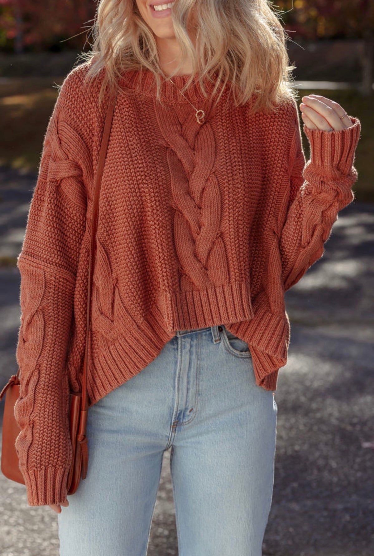 Cozy Redwood Cable Knit Sweater