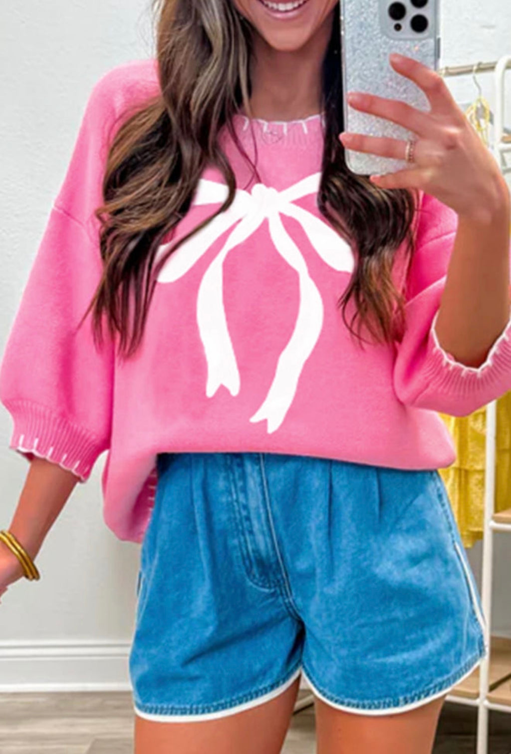 Pink & White Bow Knit Sweater