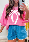 Pink & White Bow Knit Sweater