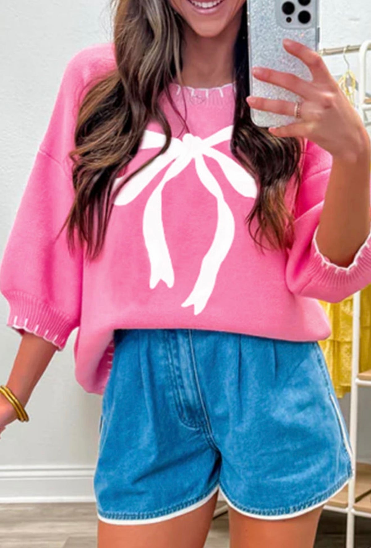 Pink & White Bow Knit Sweater