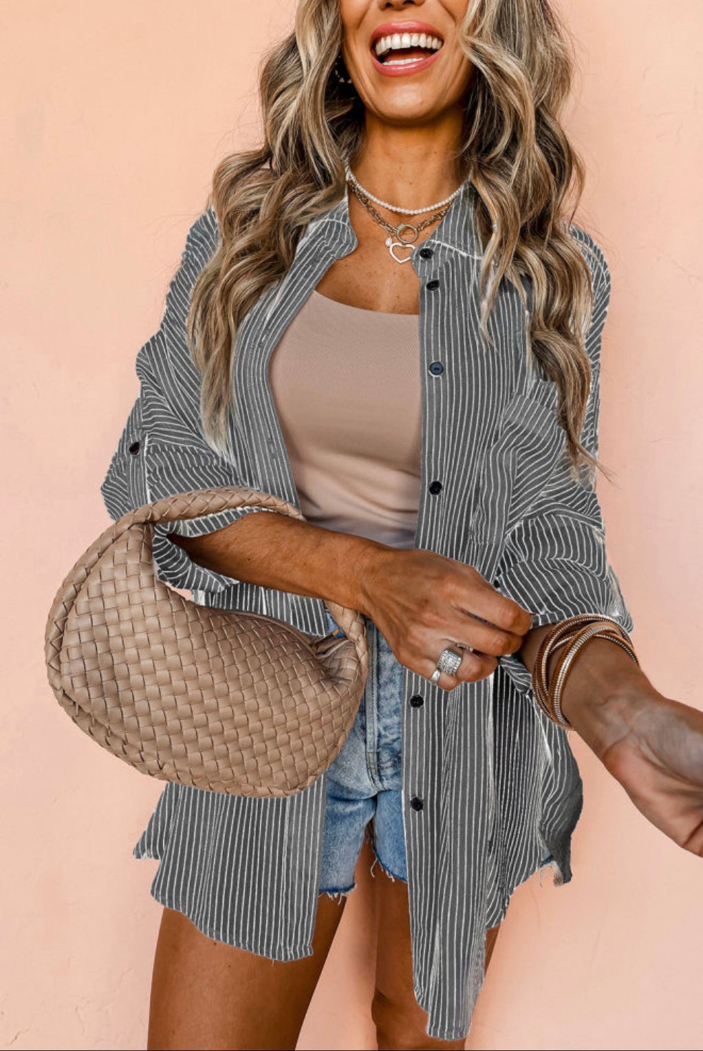 Black Striped Button-Down Tunic