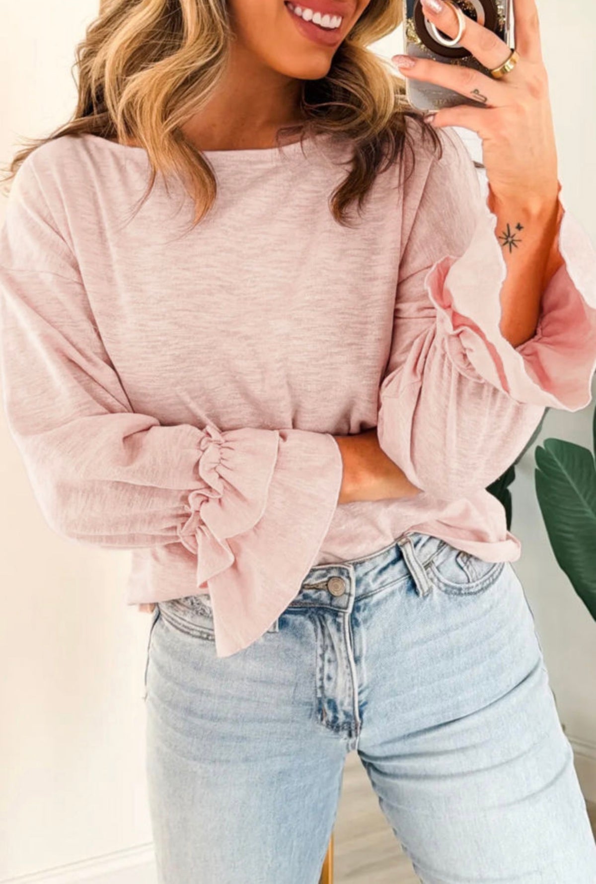 Blush Pink Ruffle Sleeve Top