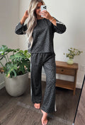 Gray Leopard Print Two-Piece Lounge Set