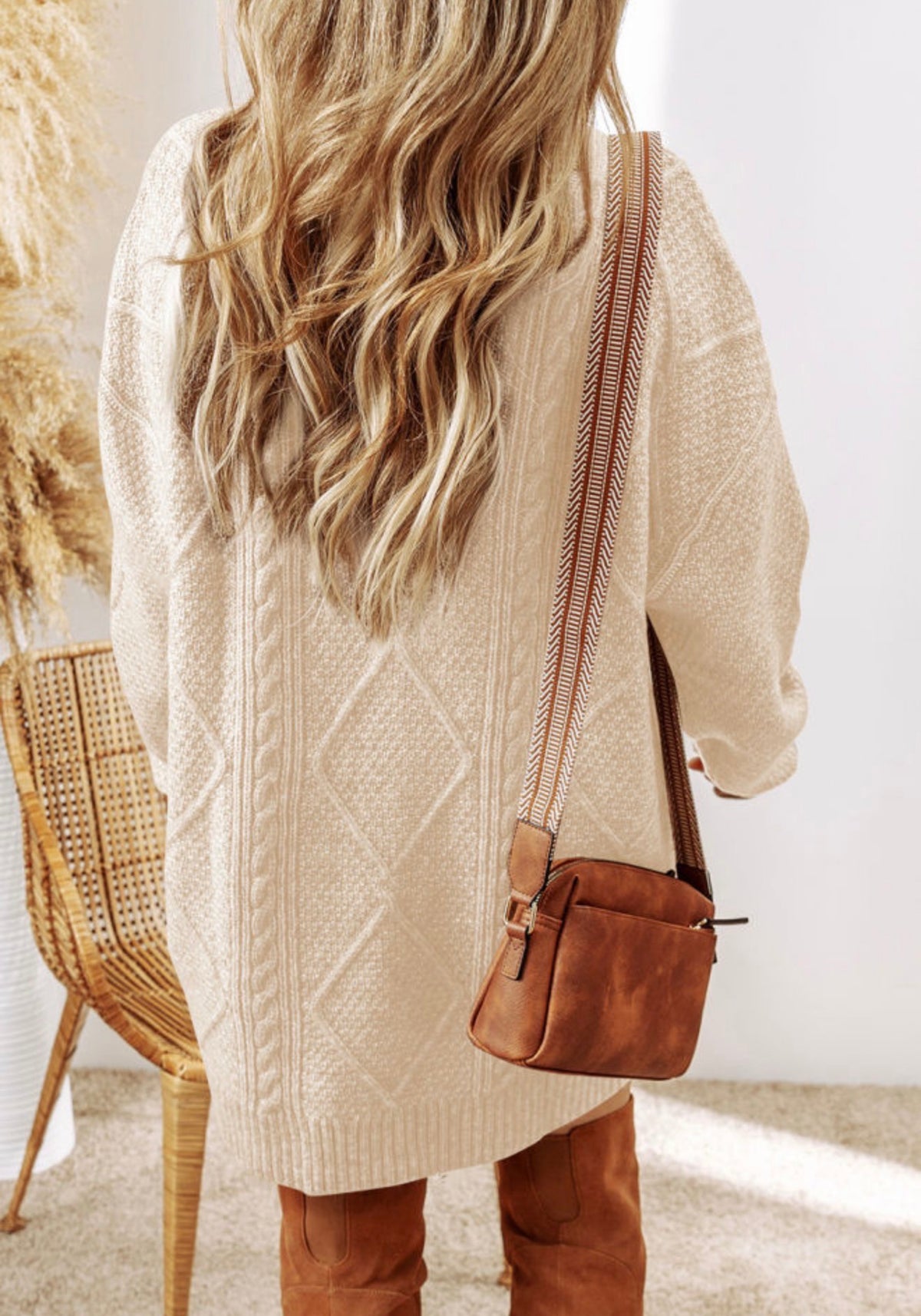 Oatmeal Cable Knit Sweater Dress