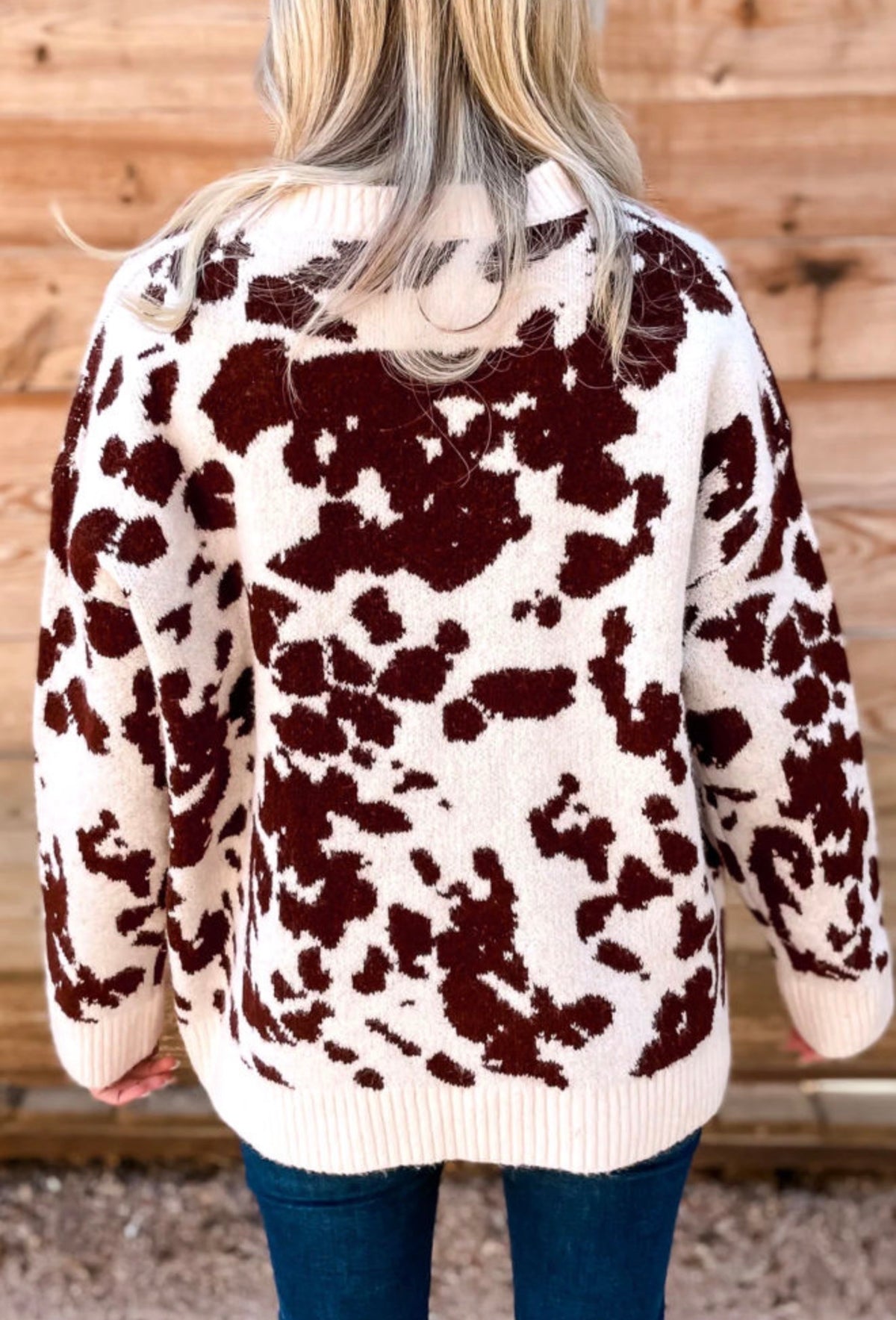 Western Cow Print Knit Sweater