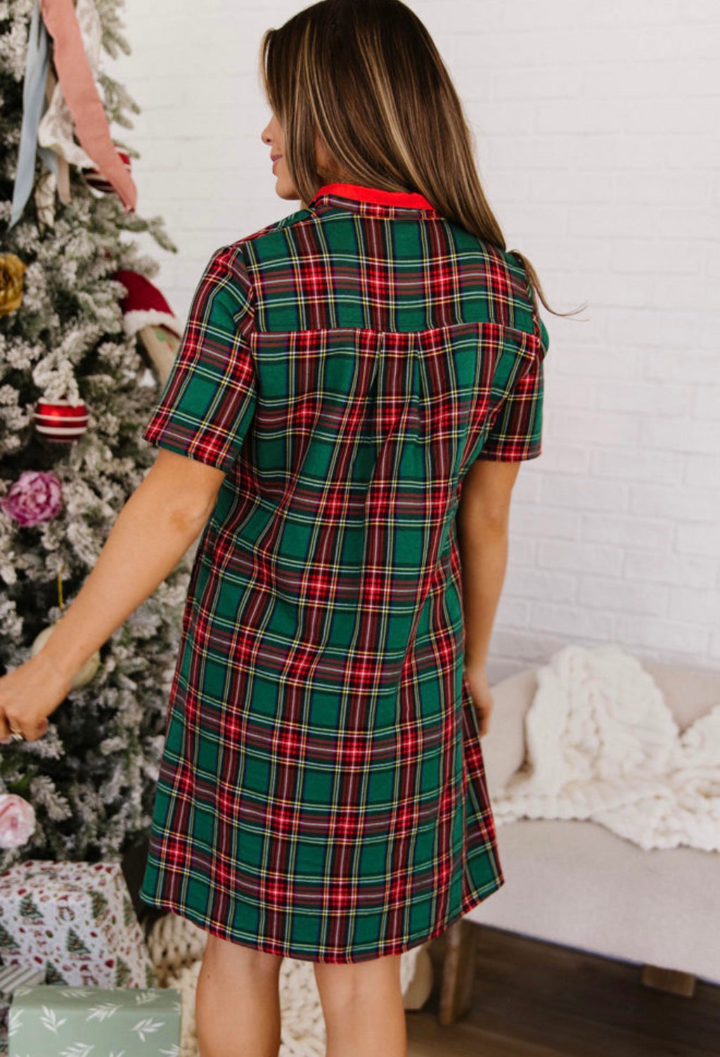 Christmas Plaid Collared Shift Dress