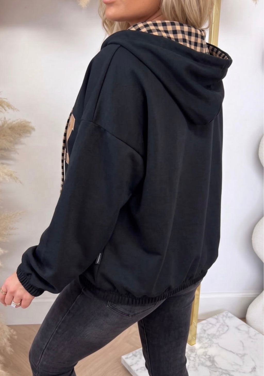 PRAY Patchwork Plaid Hoodie – Black