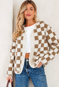 Brown & Cream Checkered Sherpa Jacket