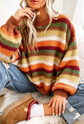 Autumn Rainbow Striped Chunky Knit Sweater