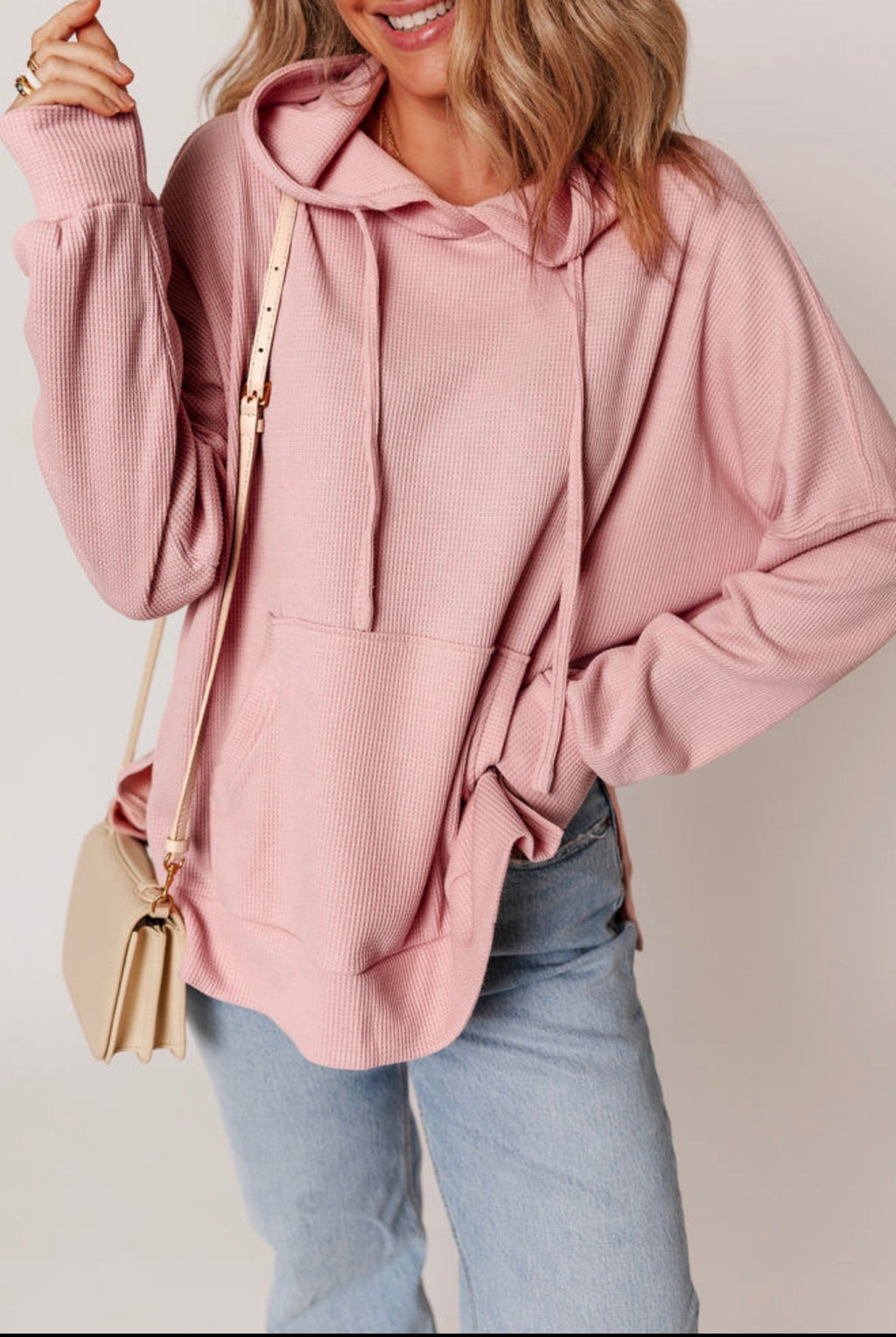 Light Pink Oversized Waffle Knit Hoodie