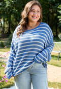 Sky Blue & White Striped Relaxed Sweater