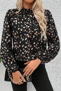 Black & White Floral Puff Sleeve Blouse