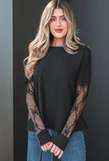 Black Bow Mesh Sleeve Top