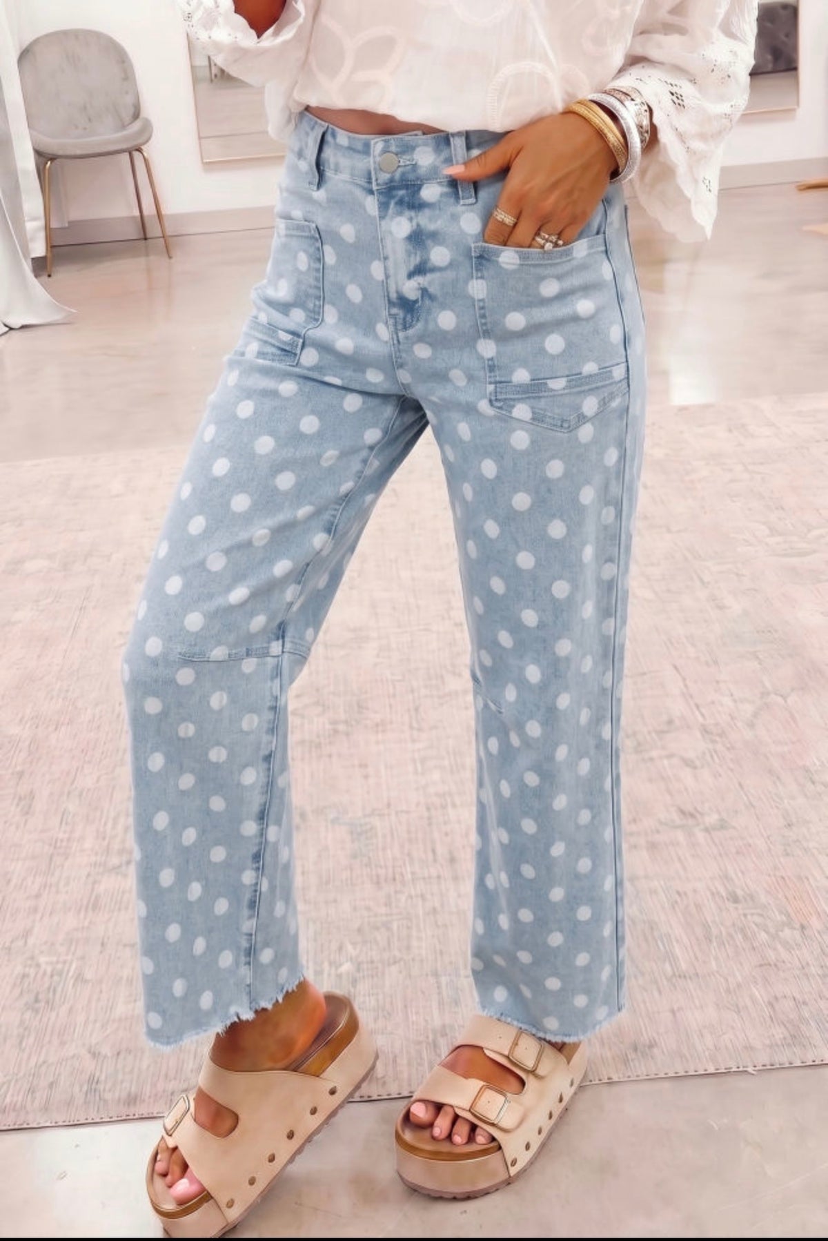 Sail Blue Polka Dot Cropped Barrel Jeans
