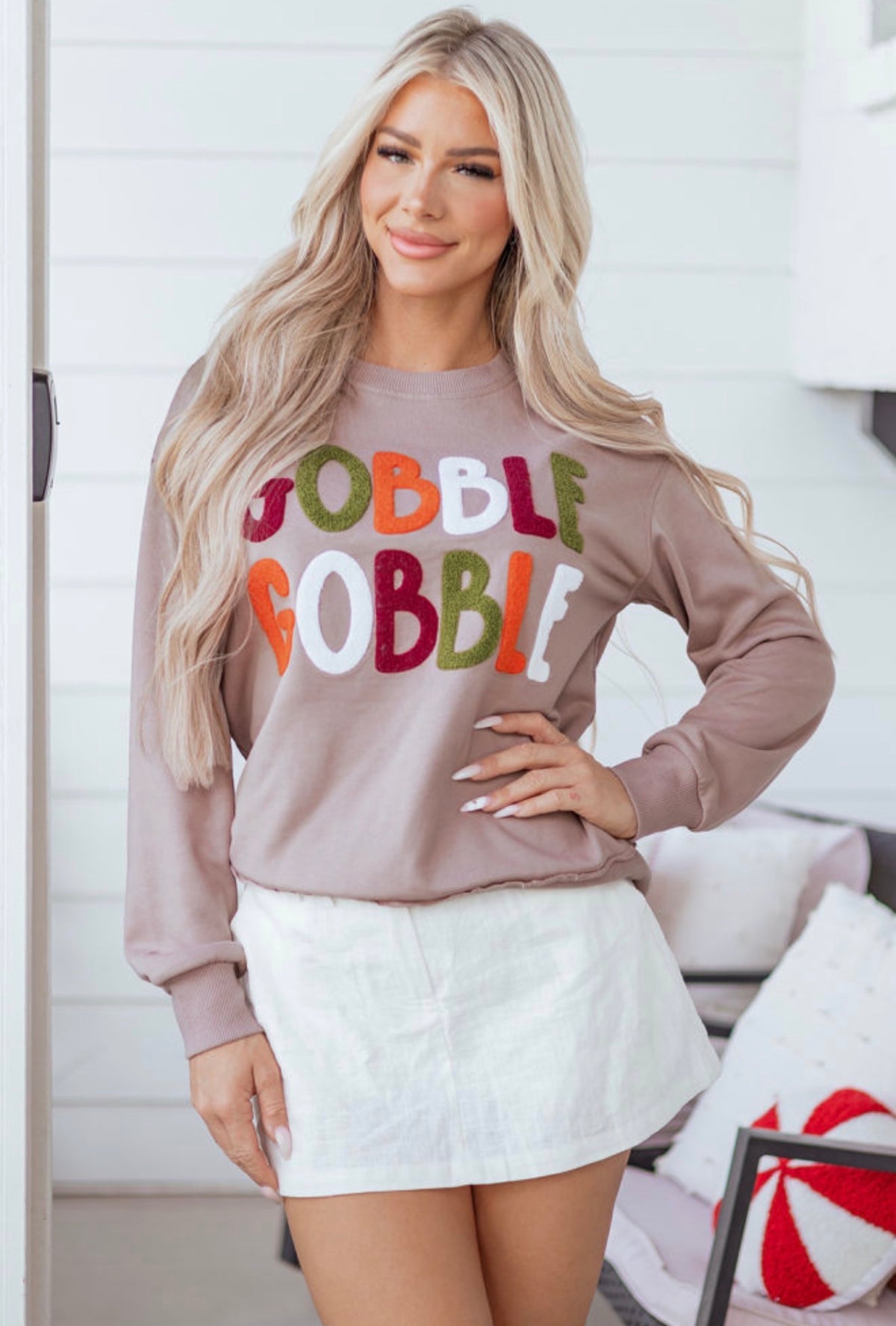 Gobble Gobble Thanksgiving Chenille Patch Sweatshirt