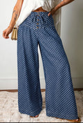 Sky Blue Polka Dot High-Waisted Wide-Leg Jeans