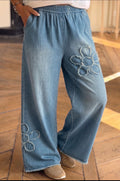 Beau Blue Floral Patch Wide-Leg Jeans