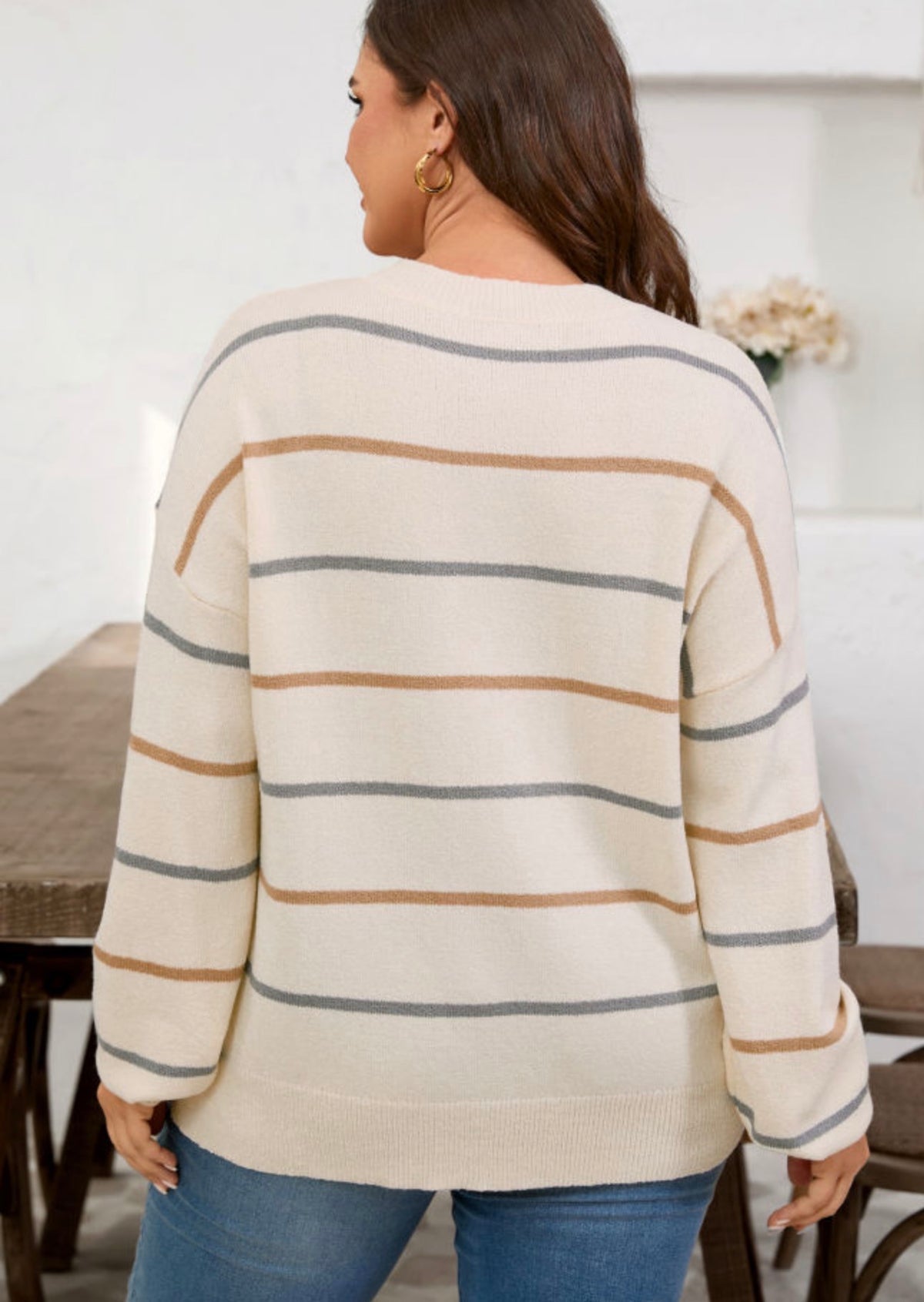 Cream & Neutral Striped Oversized Sweater