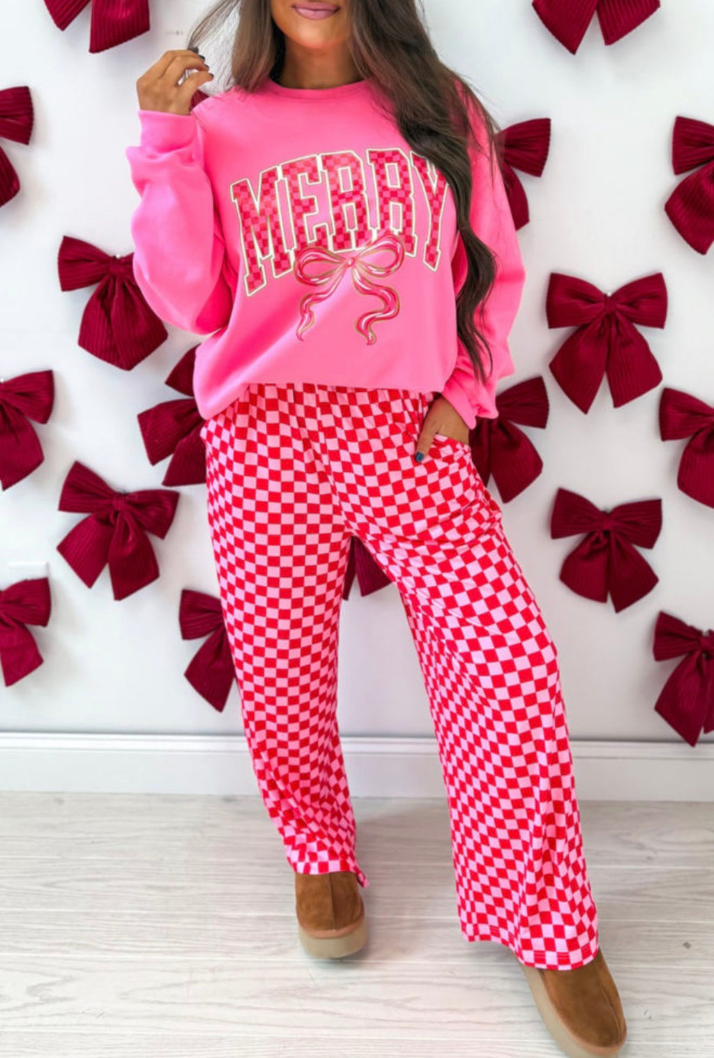 Holly Jolly & Merry Christmas Checkered Two-Piece Set