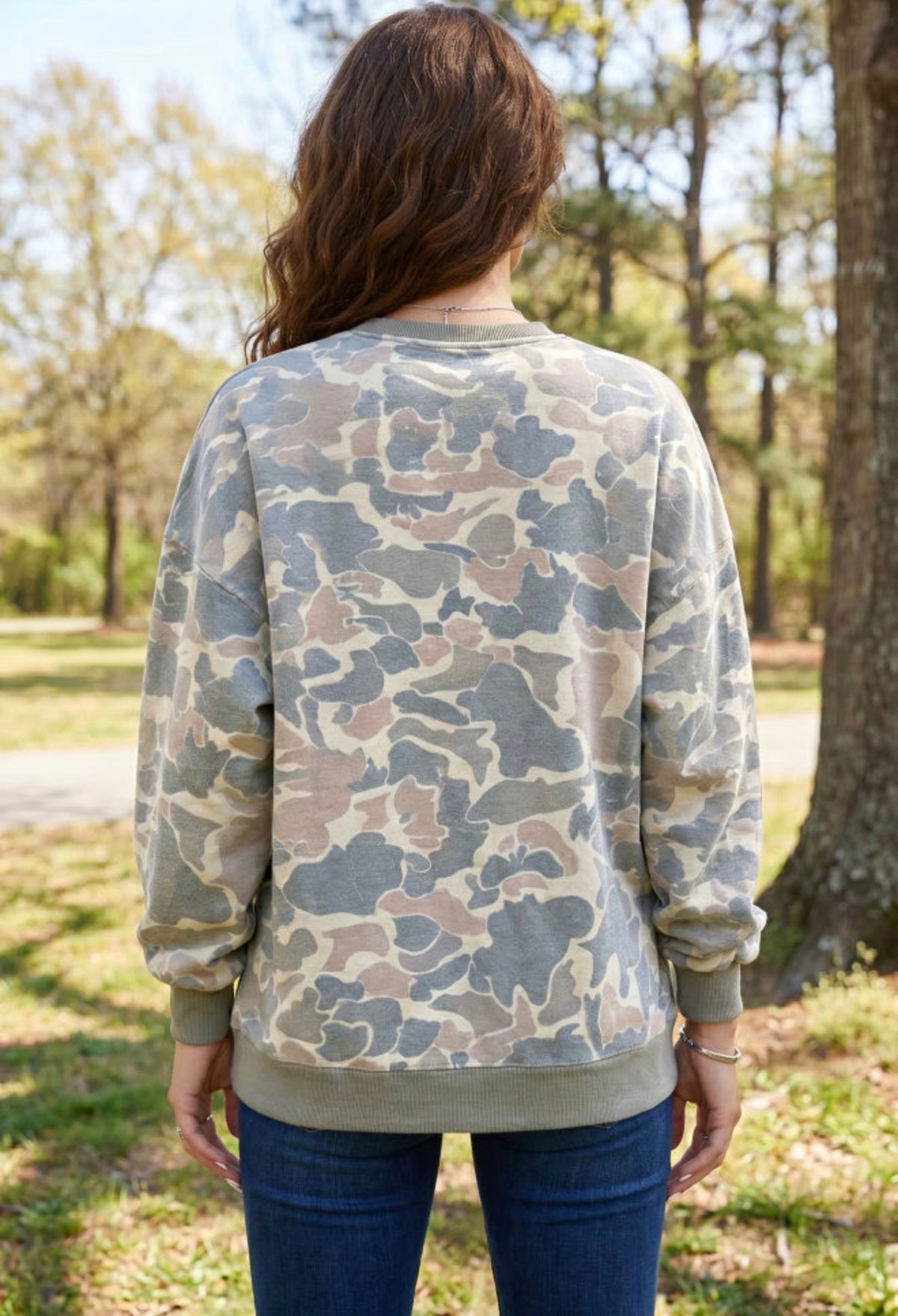 Vintage Camo Patchwork Pullover Sweatshirt