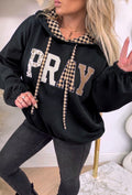 PRAY Patchwork Plaid Hoodie – Black