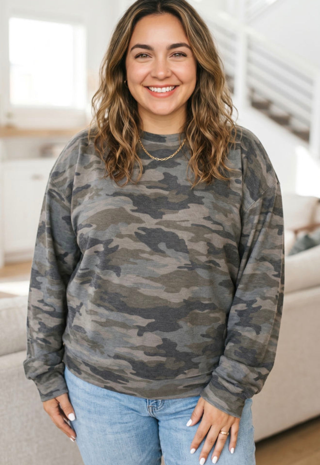 Vintage Green Camo Relaxed Long Sleeve Top