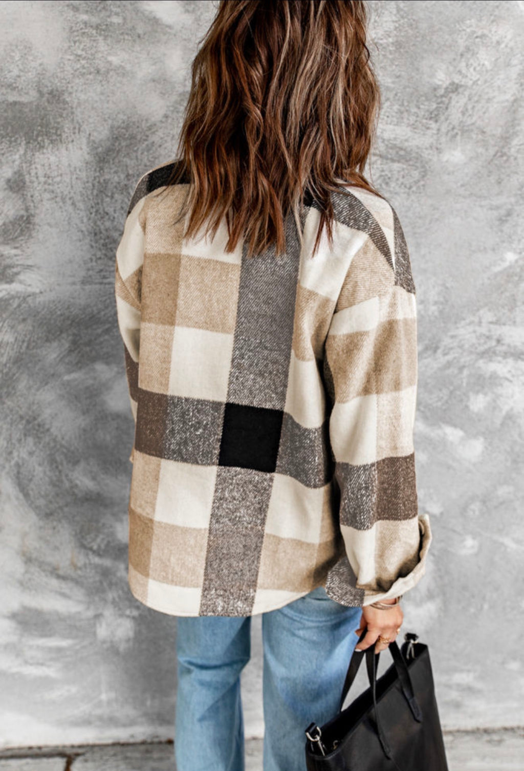 Neutral Plaid Button-Down Cozy Shacket
