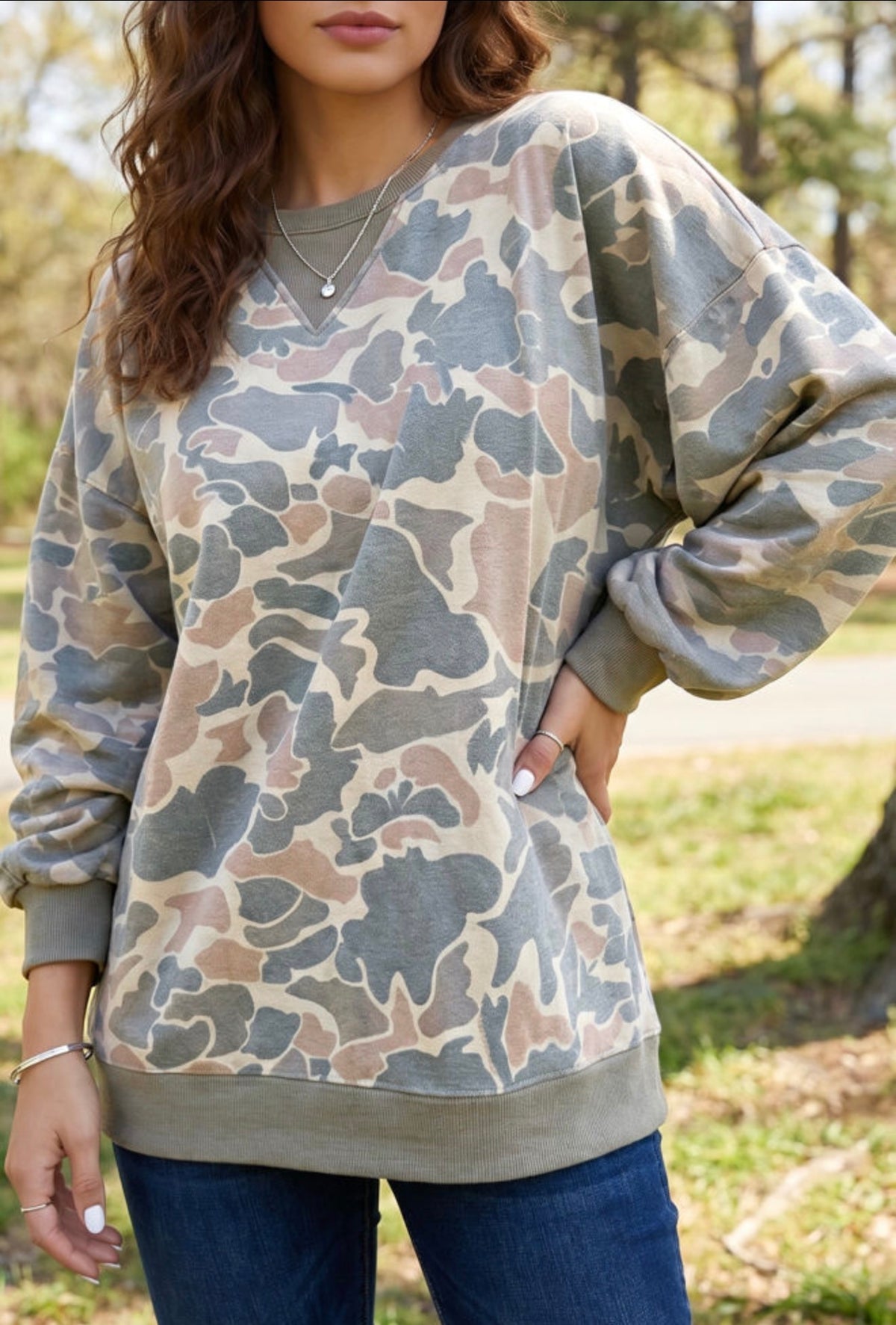 Vintage Camo Patchwork Pullover Sweatshirt