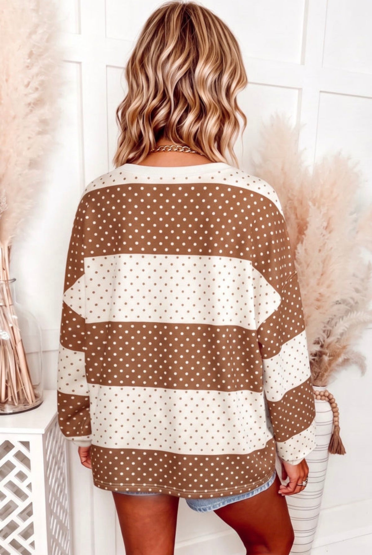 Polka Dot Color Block Pullover Sweatshirt