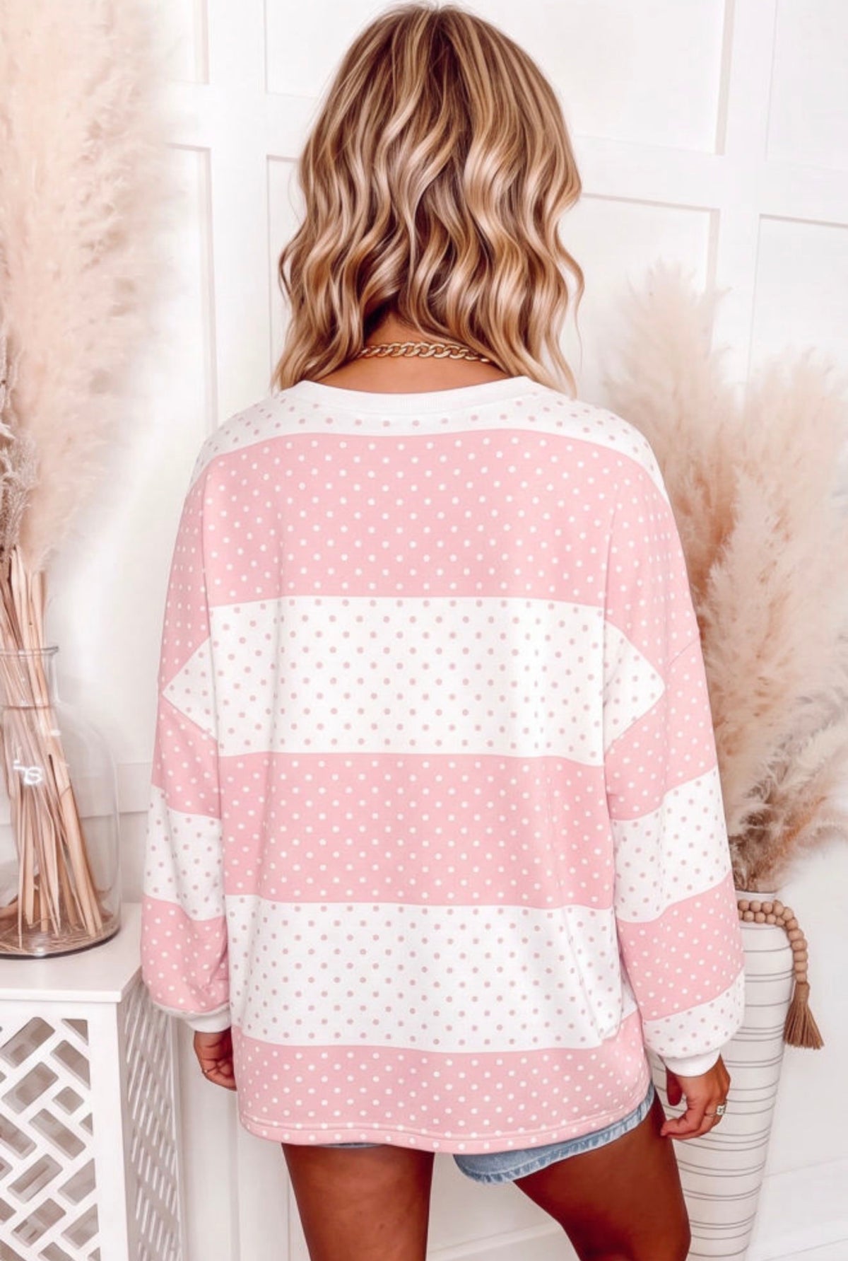 Polka Dot Color Block Pullover Sweatshirt