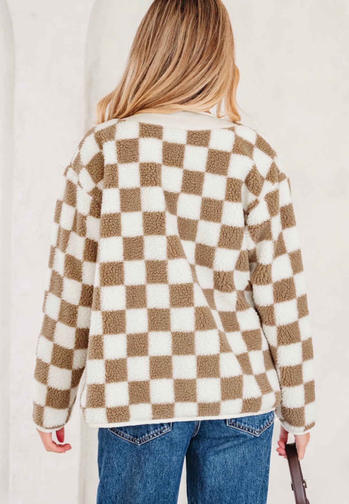 Brown & Cream Checkered Sherpa Jacket
