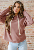 Rose Tan Lace Drawstring Hoodie