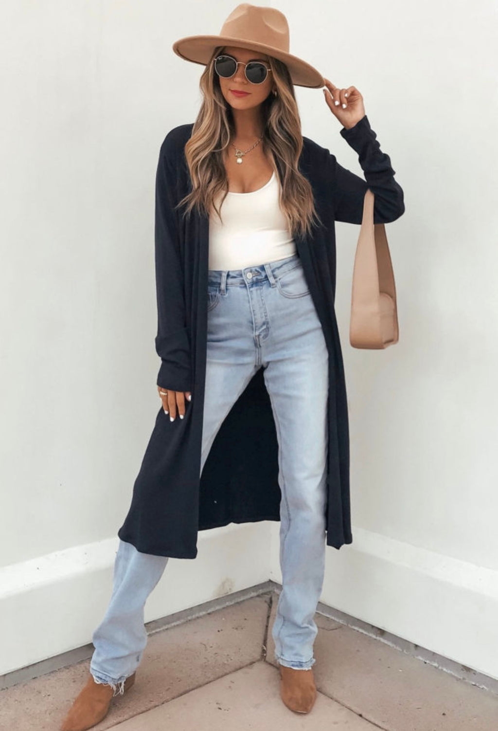 Longline Open Front Cardigan with Pockets