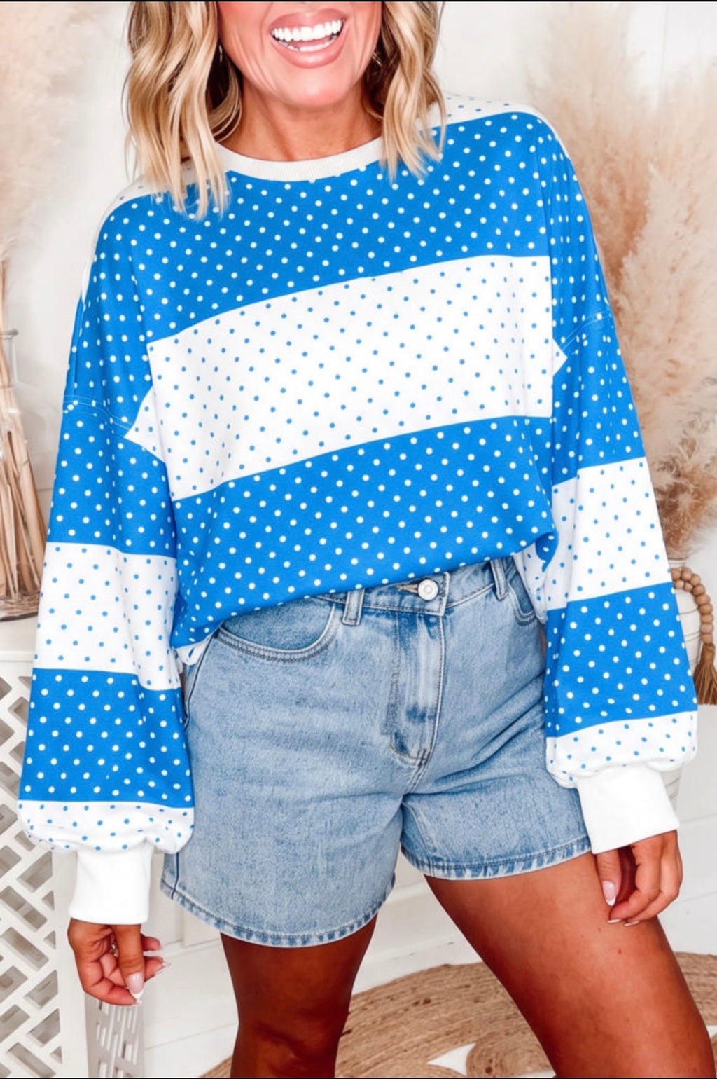 Polka Dot Color Block Pullover Sweatshirt