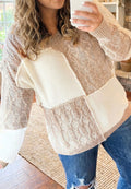 Parchment & Mocha Cable Knit Patchwork Sweater