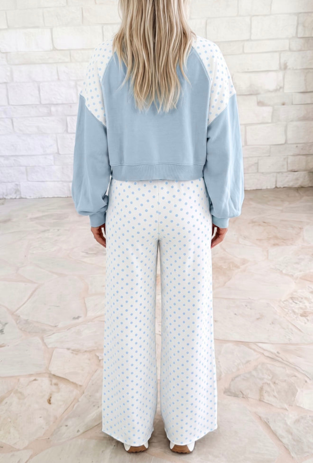 Light Blue Polka Dot Two-Piece Lounge Set