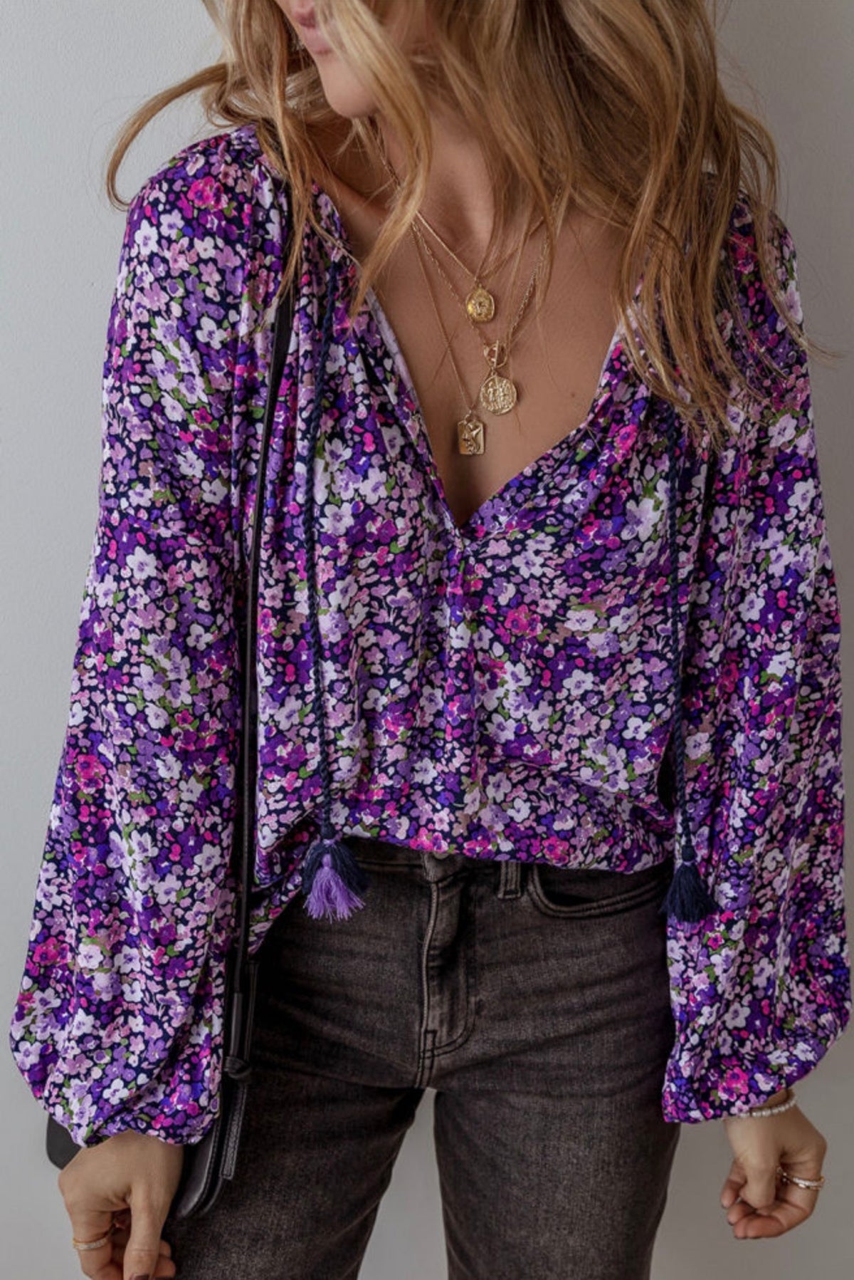Purple Floral Boho Shirt