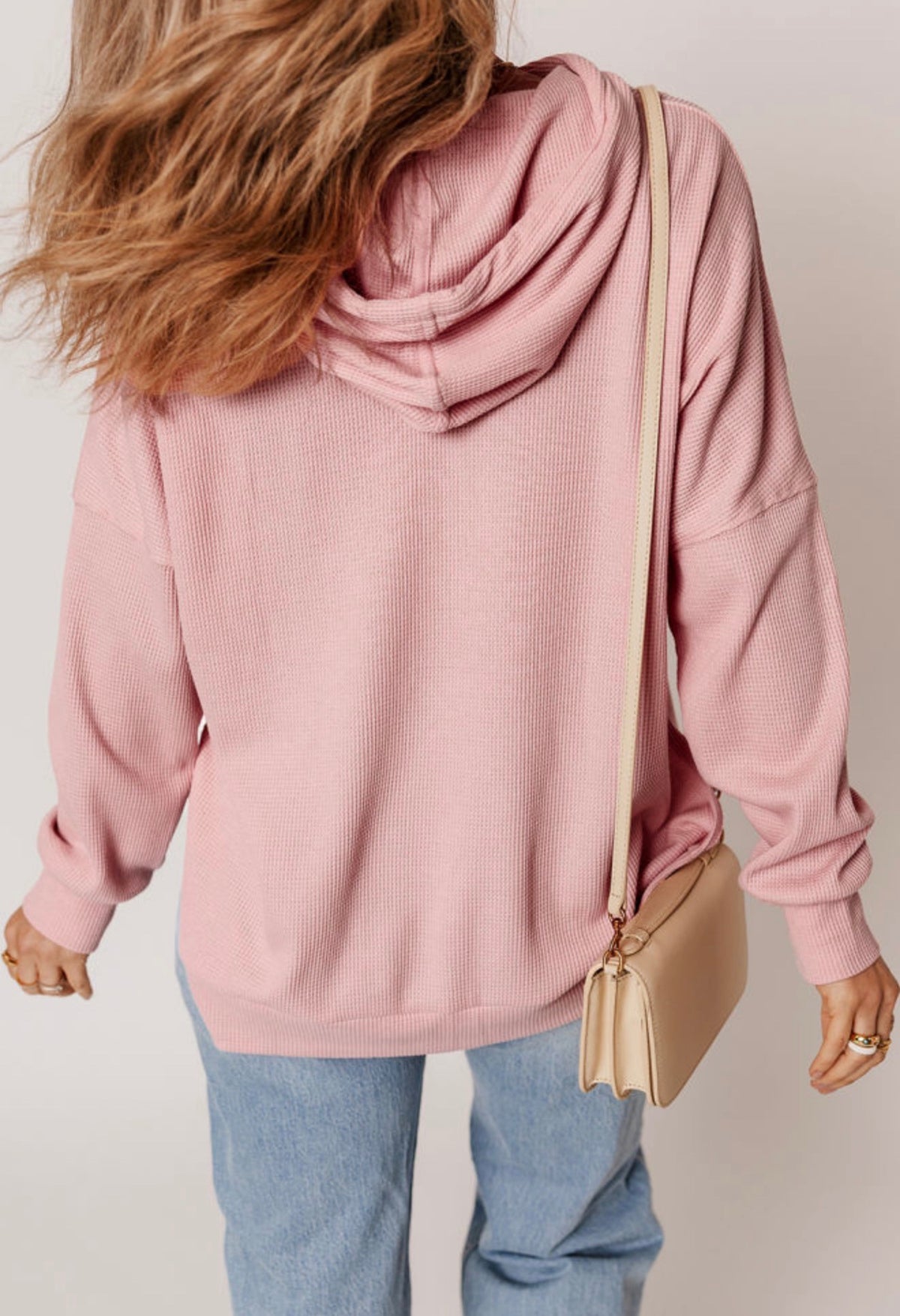 Light Pink Oversized Waffle Knit Hoodie