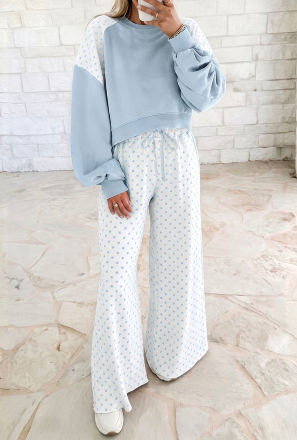 Light Blue Polka Dot Two-Piece Lounge Set