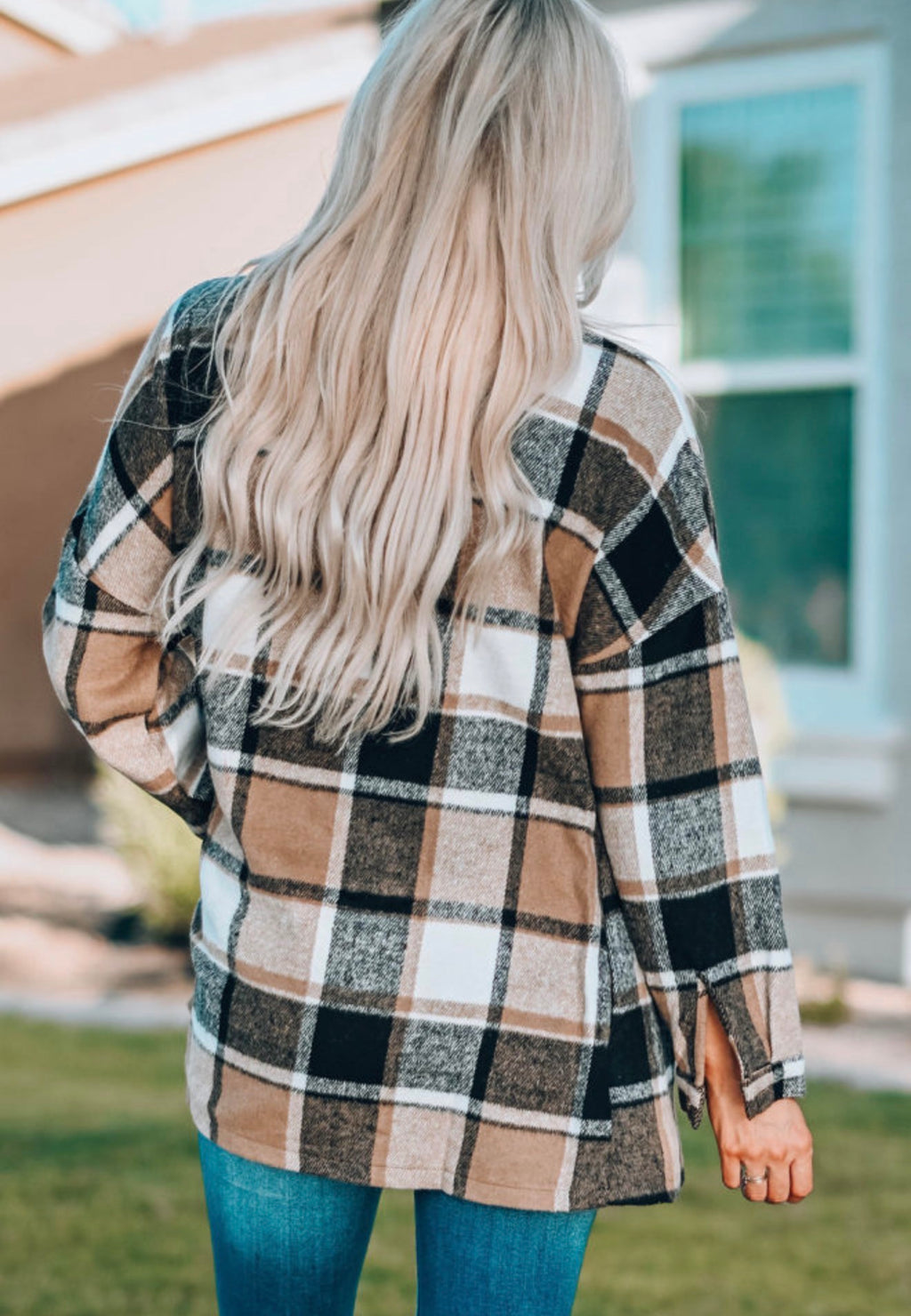 Cozy Camel & Black Plaid Button-Up Shacket