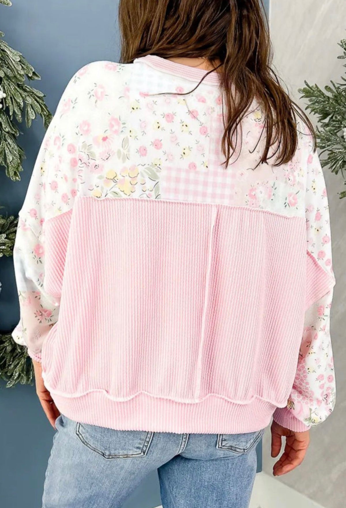 Pink Floral Patchwork Sweatshirt
