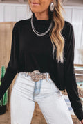 Black Relaxed Fit Mock Neck Long Sleeve Top