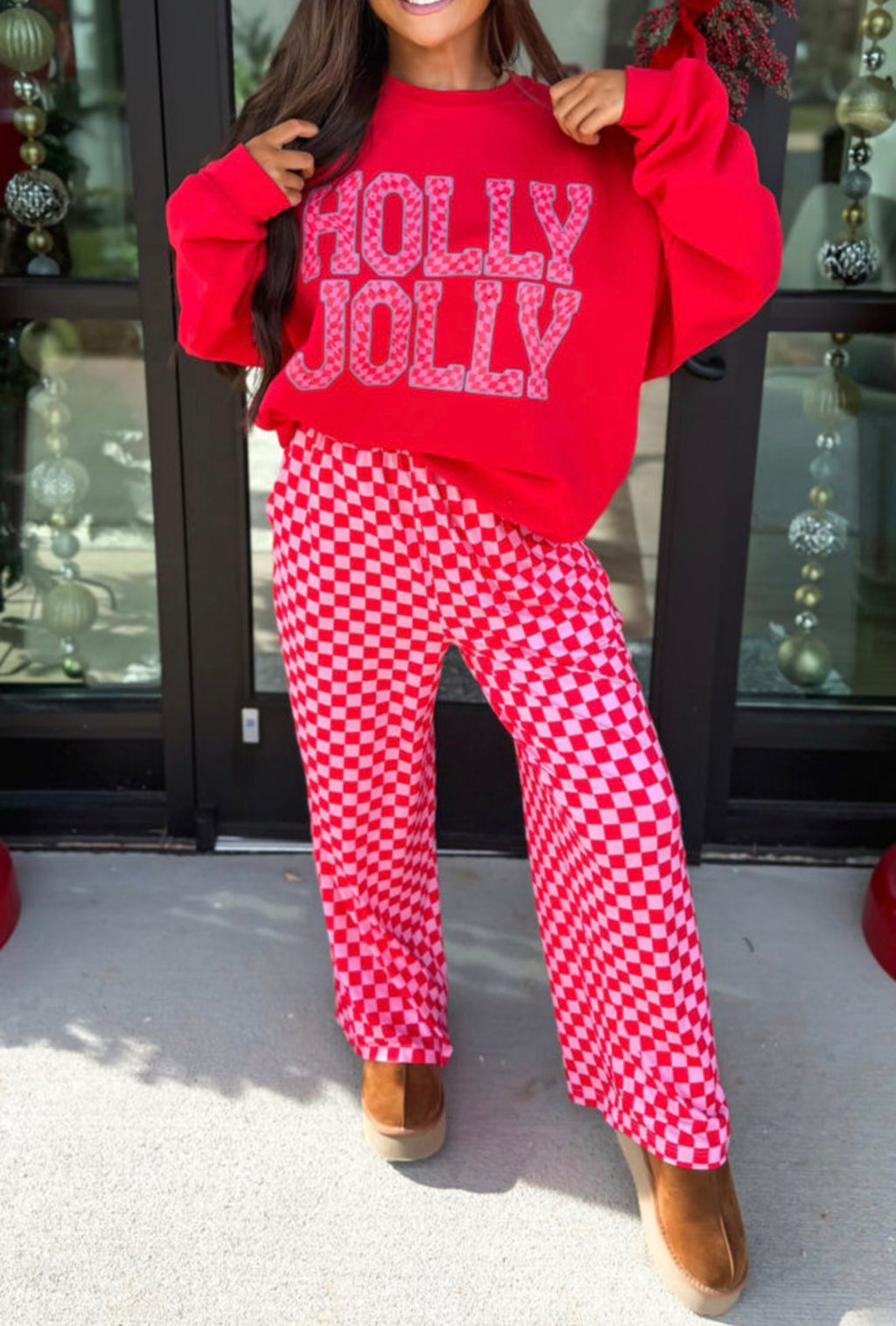 Holly Jolly & Merry Christmas Checkered Two-Piece Set