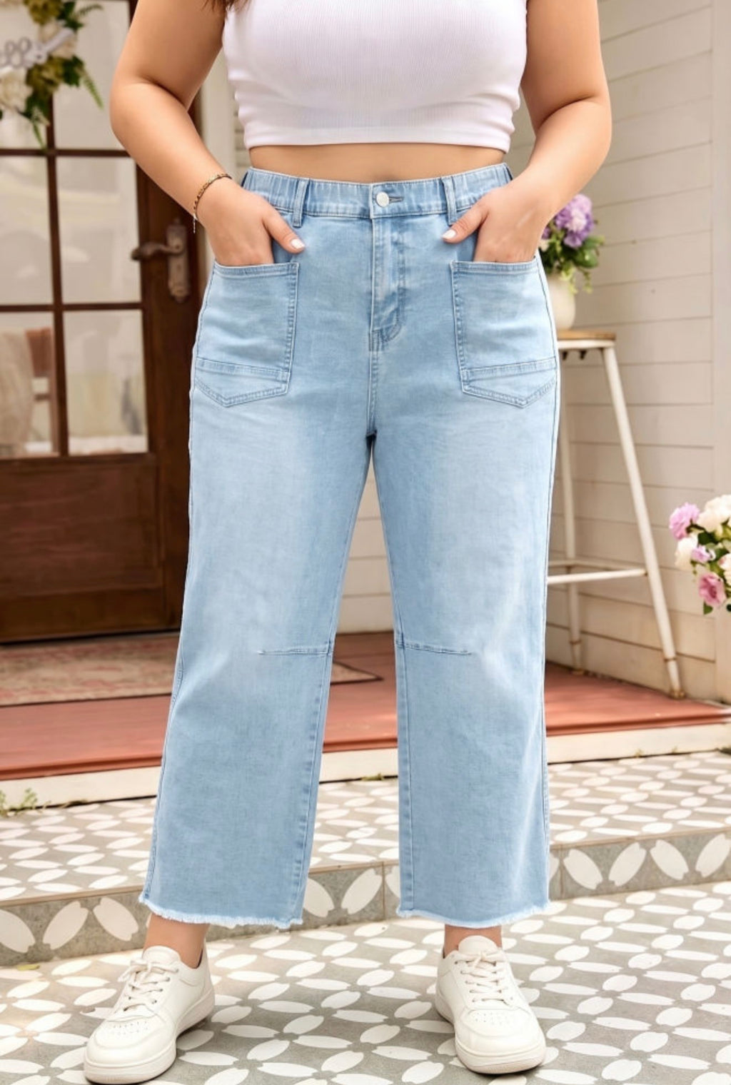 Plus Size Beau Blue High Waisted Wide Leg Jeans