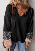 Black Floral Patchwork V-Neck Top