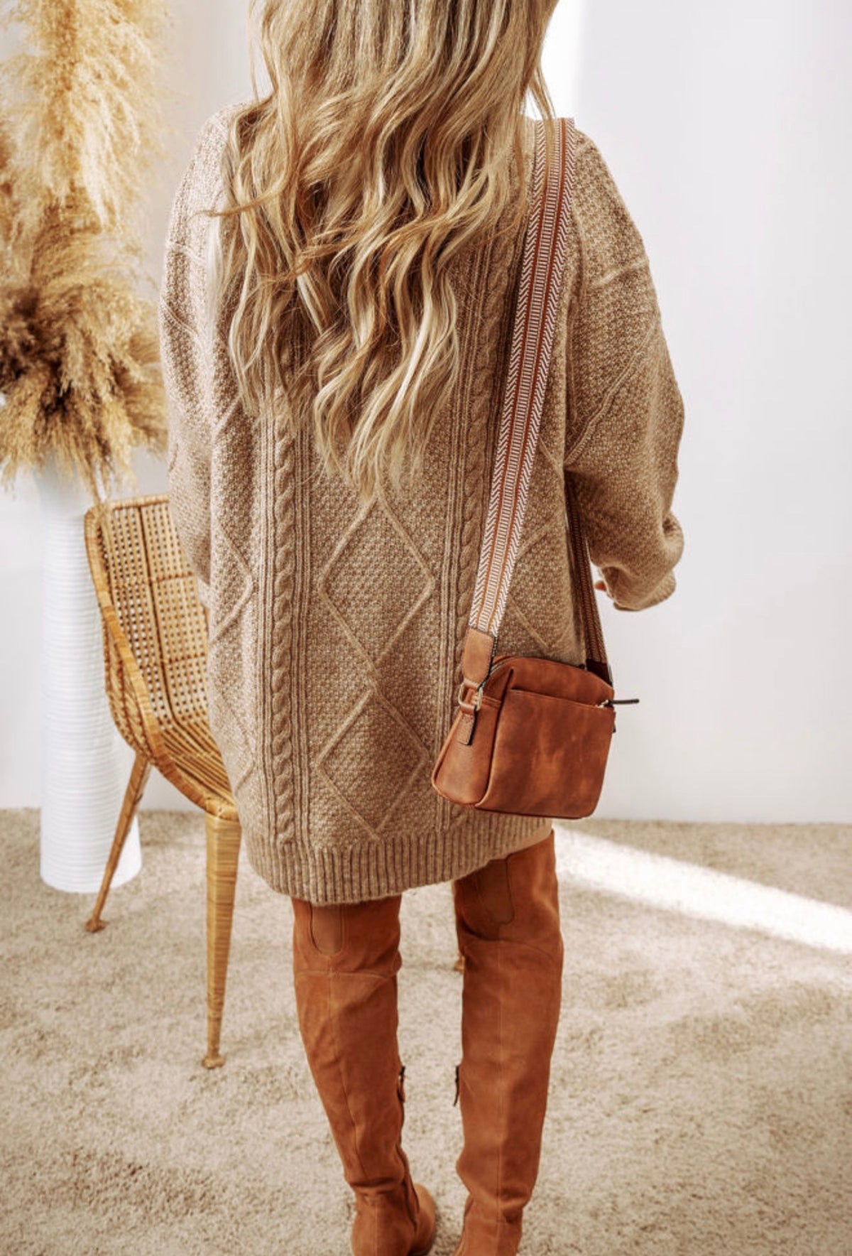 Parchment Cable Knit Sweater Dress